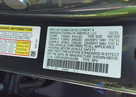 2023 Honda Cr-V Lx 2Wd z USA, uszkodzony, nr VIN 5J6RS3H2XPL002088